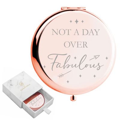 Birthday Gifts for Women - Not a Day Over Fabulous Rose Gold Compact Mirror I Birthday Gifts for Friends 40th 50th 60th 70th 80th Gifts for Women I Birthday Gift Ideas for Her; Coworker, Aunt, Mom