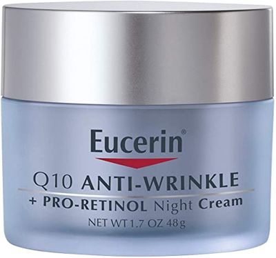Eucerin Q10 Anti-Wrinkle Night Cream + Pro-Retinol, Facial Cream for Sensitive Skin, 1.7 Oz Jar