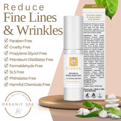Eavara Organic Retinol Night Cream, Anti Aging Overnight Natural Face Moisturizer Cream with Hyaluronic Acid, Shea Butter, and Aloe Vera, Helps with Fine Lines & Wrinkles