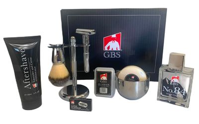 G.B.S Shaving Set, Adjustable Razor Lavender Aftershave Cologne Convenient Badger Brush Stand Bowl, Soap Alum Block and Lavender Durable