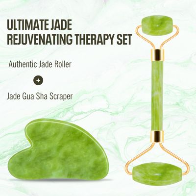 Disemot Jade Roller &amp; Gua Sha Facial Tools, Natural Anti-Aging Jade Beauty Skin-Care Tool Face Roller to Rejuvenate Facial Skin Cooling, Slimming &amp; Firming, Great as Stocking Stuffers