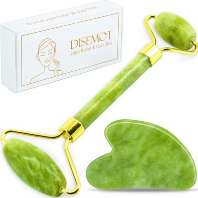 Disemot Jade Roller &amp; Gua Sha Facial Tools, Natural Anti-Aging Jade Beauty Skin-Care Tool Face Roller to Rejuvenate Facial Skin Cooling, Slimming &amp; Firming, Great as Stocking Stuffers