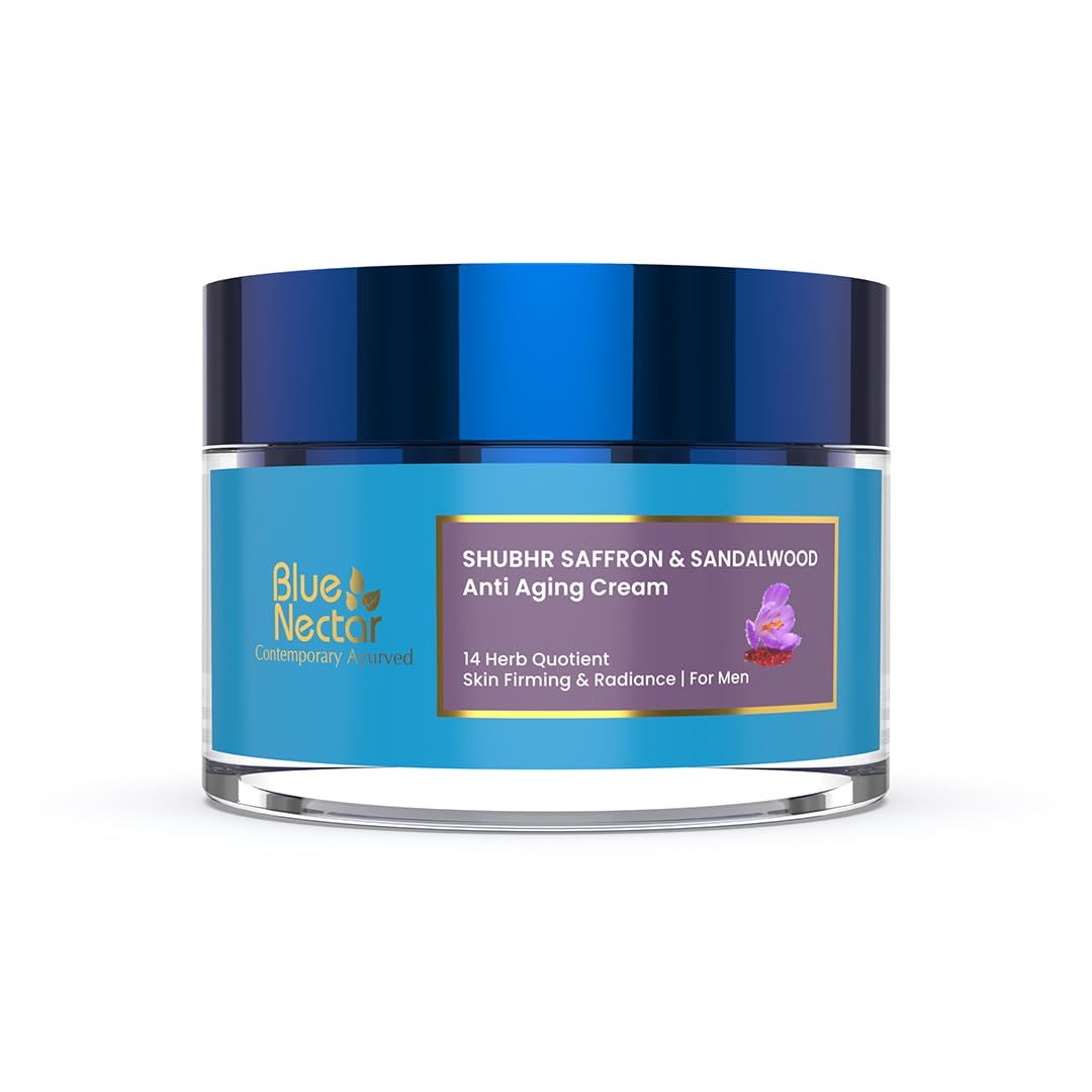 Blue Nectar Men Face Cream, Anti Aging Cream for Men with Sandalwood, Saffron and Almond Oil (Men, 14 Herbs, 1.7 Oz)