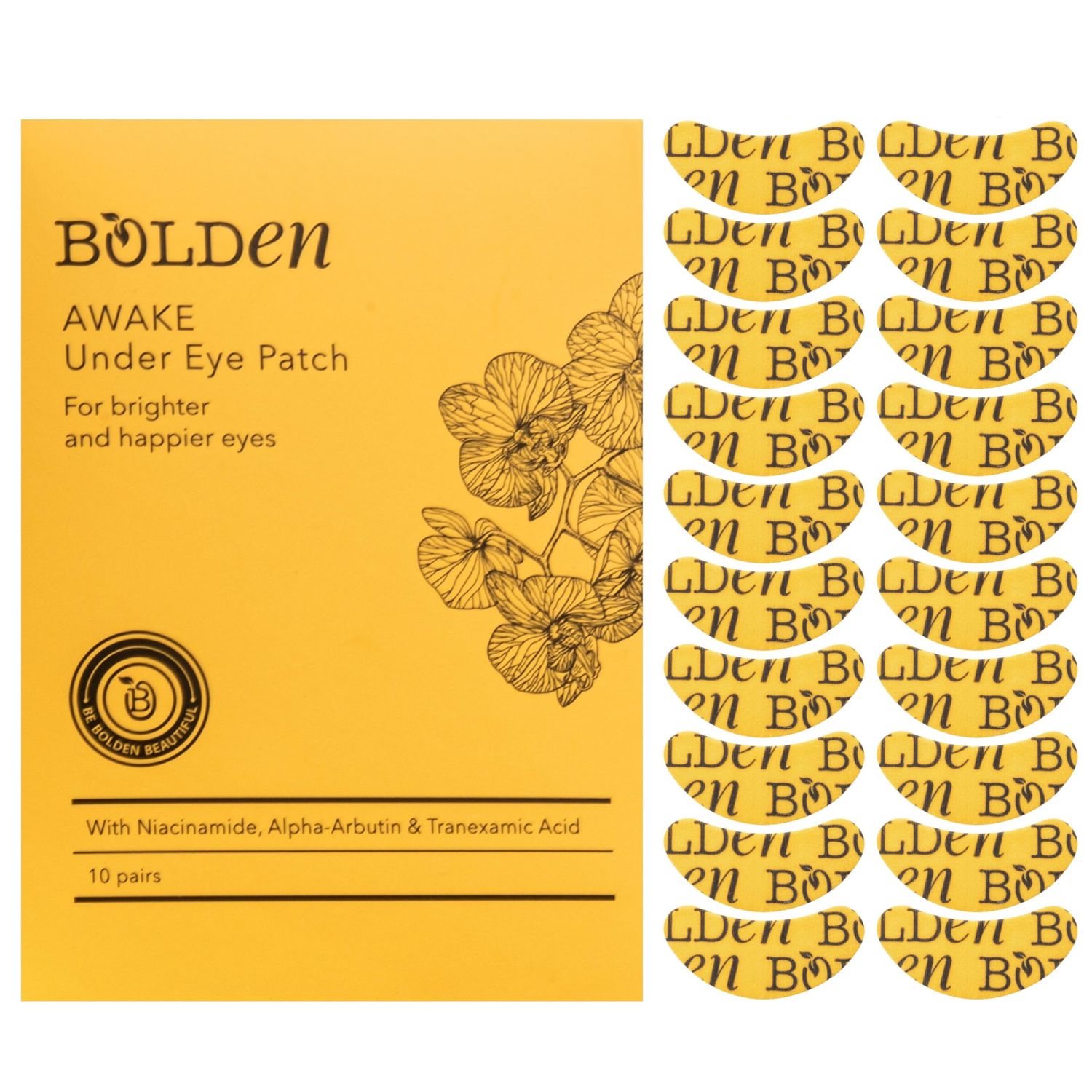 Bolden Awake Under Eye Patch | Eye Mask For Dark Circles, Puffiness &amp; Discoloration | Brightening Eye Pads With Niacinamide, Alpha Arbutin, Tranexamic Acid &amp; Vitamin C | 20 Count