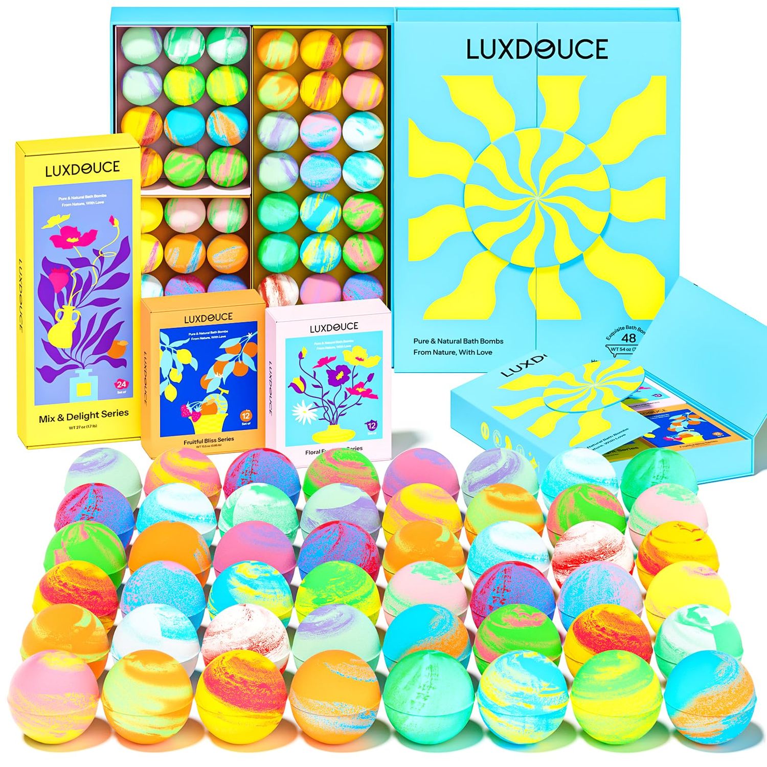 48 Pack Bath Bombs Gift Set, Mothers Day Gifts for Mom, Aromatic Bubble Bombs with 18 Scents, SPA Relaxing &amp; Skin Nourishing, Ideal Gift for Women on Christmas, Birthdays, Valentines