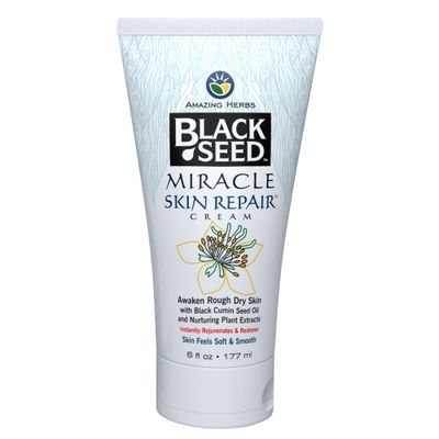 Amazing Herbs Black Seed Miracle Skin Repair Cream - Non-Allergenic Formula, Black Cumin Seed Oil, Vitamin E, and Other Essential Oils Support Collagen &amp; Elastin Production - 6 Fl Oz