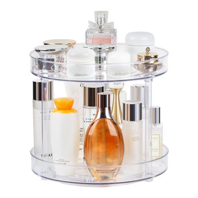 2 Tier Clear Lazy Susan Turntable Organizer, 360 Rotating Makeup Organizer for Vanity, Spining Bathroom Organizer for Skincare, Perfume, Spice Rack Organizer for Cabinet, Kitchen, Pantry - 10.6 Inch