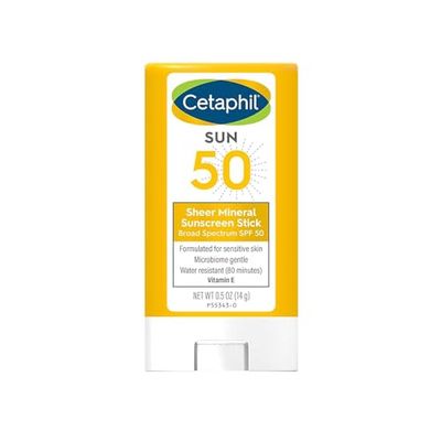 Cetaphil Sheer Mineral Sunscreen Stick for Face &amp; Body, 0.5oz, 100% Mineral Sunscreen: Zinc Oxide &amp; Titanium Dioxide, Broad Spectrum SPF 50, For Sensitive Skin
