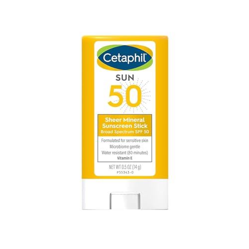 Cetaphil Sheer Mineral Sunscreen Stick for Face &amp; Body, 0.5oz, 100% Mineral Sunscreen: Zinc Oxide &amp; Titanium Dioxide, Broad Spectrum SPF 50, For Sensitive Skin