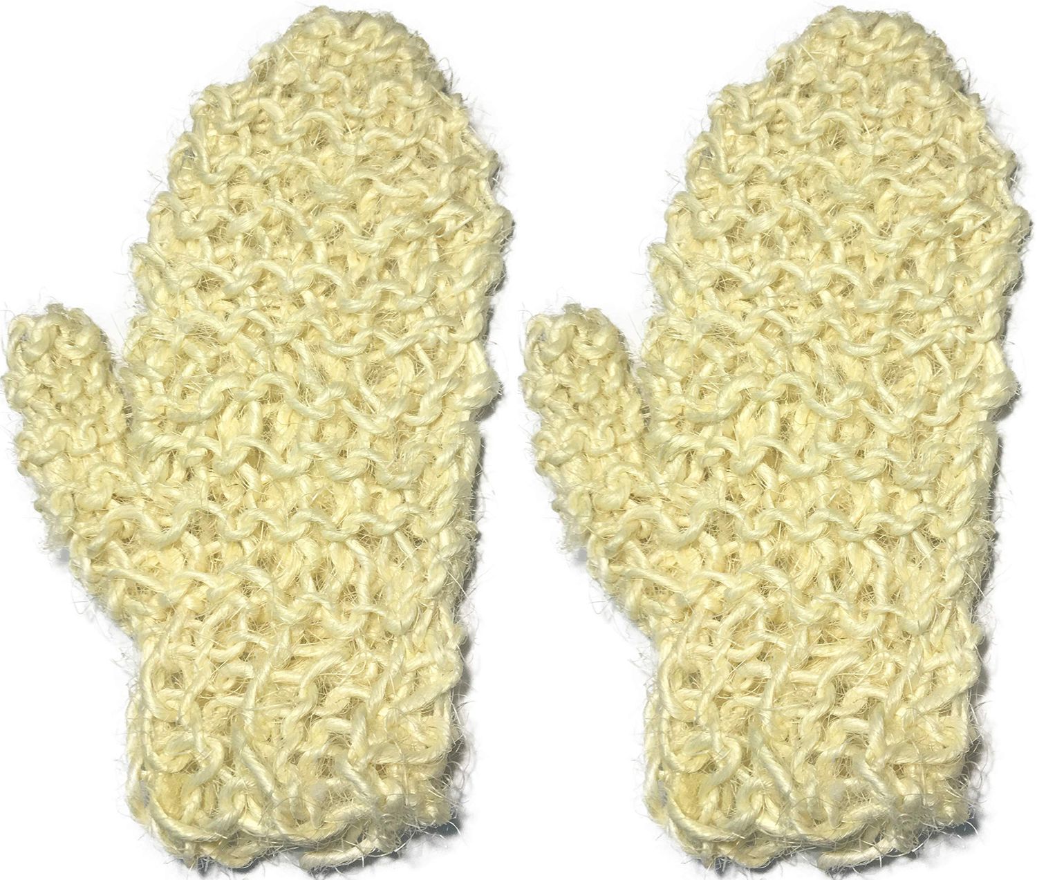 2 Pack 100% Natural Exfoliating Sisal Fiber Loofah Glove Mitt Mitten - Bath Sponge Scrubber Remove Dead Skin - Great for Skin Care in The Bath - Spa or Shower for Human or Pets