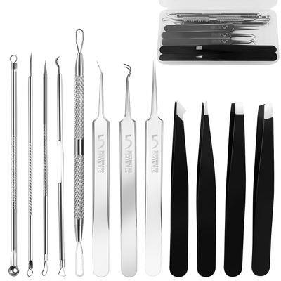 Blackhead Remover Tools, 8 Pack Pimple Popper Tool Kit, 4 Pack Tweezers Set, Quickly and Easily Removes Acne and Blackheads, Precision Eyebrow Tweezers for Facial Hair