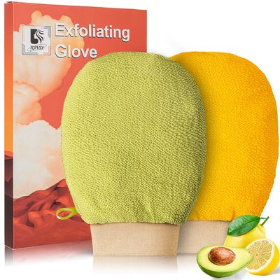 Exfoliating Glove Body Scrubber, Premium Exfoliating Mitt for Normal to Dry Skin, Body Exfoliator for Self-Tan Removal and Applicationin, Vegan Viscose exfoliating Body ScrubberYellow&amp;Green