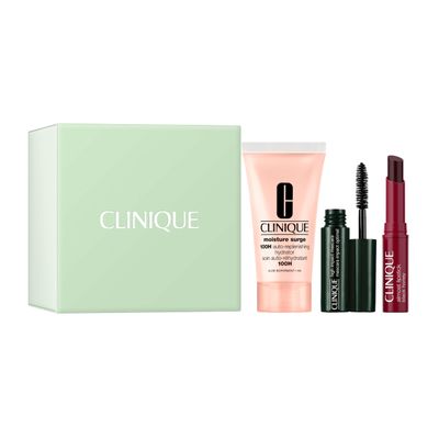 Clinique Icons Set | Almost Lipstick in Black Honey, Moisture Surge 100H Moisturizer + High Impact Mascara | Hydrating + Glow