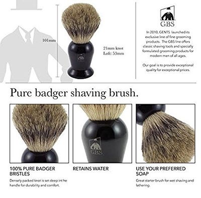 G.B.S Men's Shaving Set No.84 Cologne Romantic Fragrance, Badger Shaving Brush, 4.5 Inches Diameter Ceramic Mug with Natural Glycerin Shaving Soap, Sandalwood Aftershave, Pack of 5
