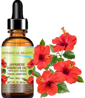 Botanical Beauty HIBISCUS OIL (Hibiscus Sabdariffa) JAPANESE 100 Pure Natural VIRGIN UNREFINED COLD PRESSED Anti Aging, Vitamin E oil for FACE, SKIN, HAIR GROWTH 2 Fl.oz.- 60 ml