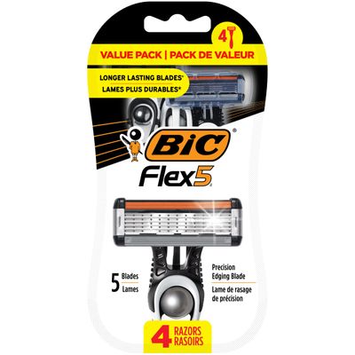 BIC Flex 5 Titanium 5-Blade Disposable Razor for Men, Sensitive Skin Razor For a Smooth, Comfortable and Close Shave, 4 Piece Razor Set