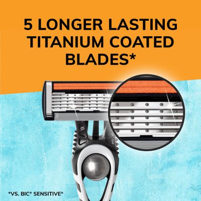 BIC Flex 5 Titanium 5-Blade Disposable Razor for Men, Sensitive Skin Razor For a Smooth, Comfortable and Close Shave, 4 Piece Razor Set