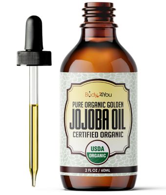 BodyJ4You Organic Jojoba Oil - Hair Face Skin Gua Sha Oil Face Massage Dermaplaning - Cold Pressed 100% Pure Natural Hexane Free - Base Carrier Oil - 2 Fl Oz