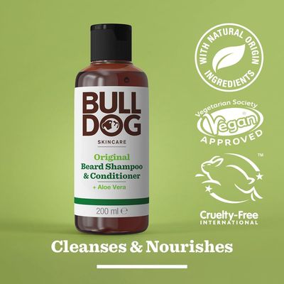 Bulldog Skincare Original Beard Shampoo &amp; Conditioner 200ml - Beard Cleansing &amp; Conditioning - For All Beard Types