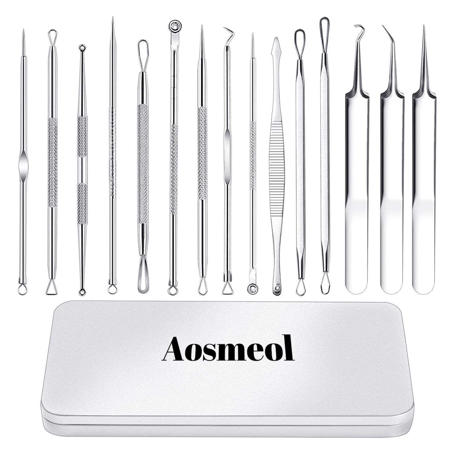 15 PCS Pimple Popper Tool Kit,Blackhead Remover Comedone Extractor Tools,Professional Pimple Comedone Extractor,Stainless Steel Skin Blemish Removal Acne Tools for Forehead Nose Face with Metal Case