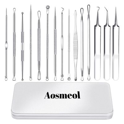 15 PCS Pimple Popper Tool Kit,Blackhead Remover Comedone Extractor Tools,Professional Pimple Comedone Extractor,Stainless Steel Skin Blemish Removal Acne Tools for Forehead Nose Face with Metal Case