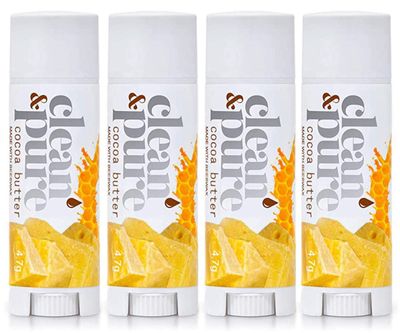 Clean &amp; Pure Lip Balm 4-Pack (Cocoa Butter) | Lip Care Set With 100% All Natural Beeswax | Vitamin E Oil | Flavored Lip Balm for Dry, Chapped Lips | Made in Australia