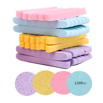 Facial Sponge Compressed,120 Count PVA Professional Makeup Removal Round Face Wash Sponges Spa Pads Exfoliating Cleansing for Women,Yellow,Pink,Purple,Blue