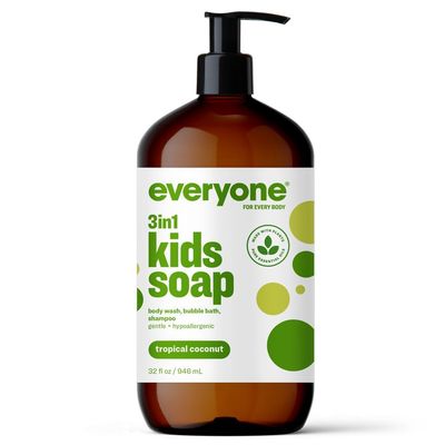 Everyone 3-in-1 Kids Soap, Body Wash, Bubble Bath, Shampoo, 32 Ounce (Pack of 1), Tropical Coconut, Coconut Cleanser with Plant Extracts and Pure Essential Oils