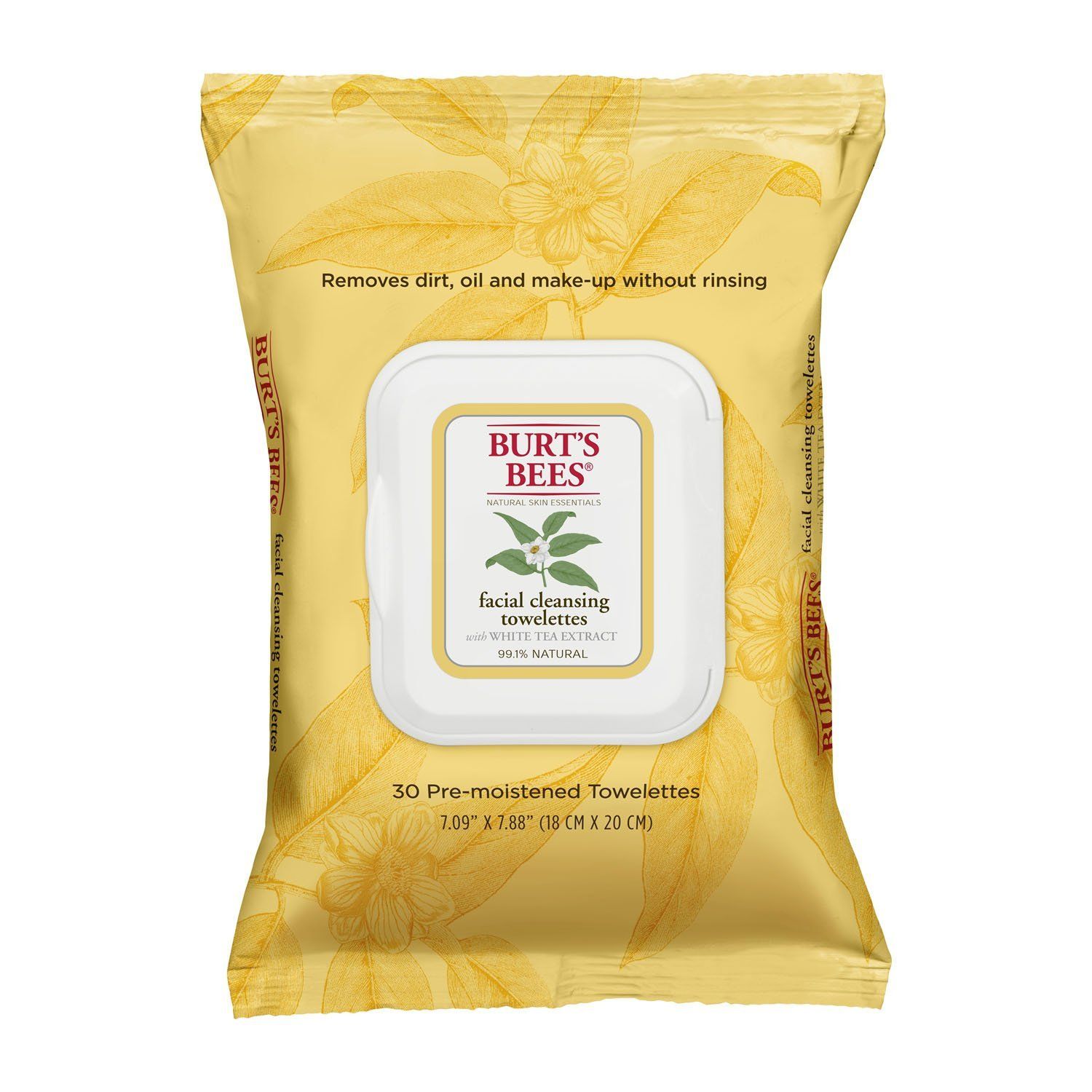 Burt&#39;s Bees Sensitive Facial Cleansing Towelettes with White Tea Extract - 30 Count (Pack of 2)