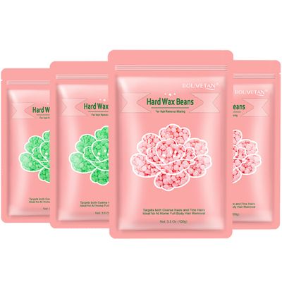 Hard Wax Beads, Wax Beans for Hair Removal Sensitive Skin, Perfect for Full Body, Facial, Brazilian Bikini, and Legs at Home Wax Refill 14oz for Women Men 4 Packs (2 Pink &amp; 2 Green)