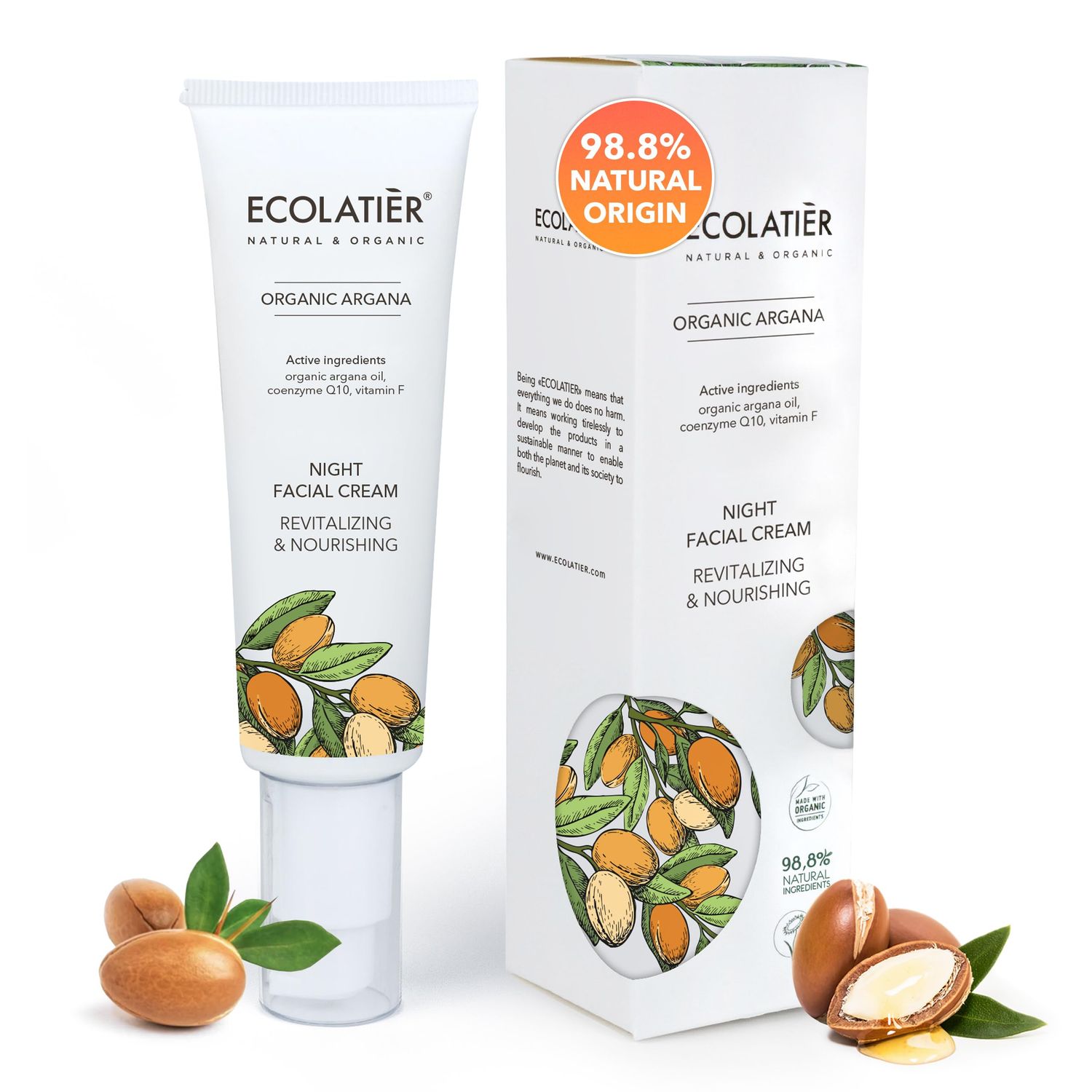 ECOLATIR Night Facial Cream Revitalizing &amp; Nourishing Organic Argan Oil - Moisturizer Face Cream, Anti-Aging, Vitamin C, Vegan, 97.7% Natural Ingredients, 1.7 Fl Oz