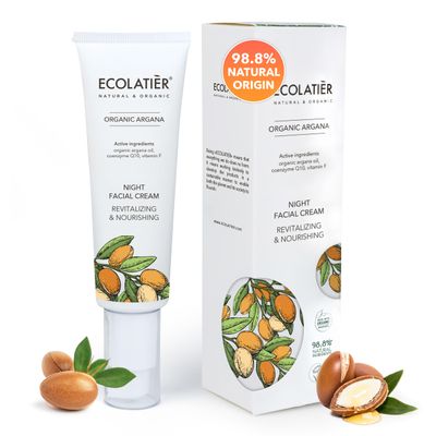 ECOLATIR Night Facial Cream Revitalizing &amp; Nourishing Organic Argan Oil - Moisturizer Face Cream, Anti-Aging, Vitamin C, Vegan, 97.7% Natural Ingredients, 1.7 Fl Oz