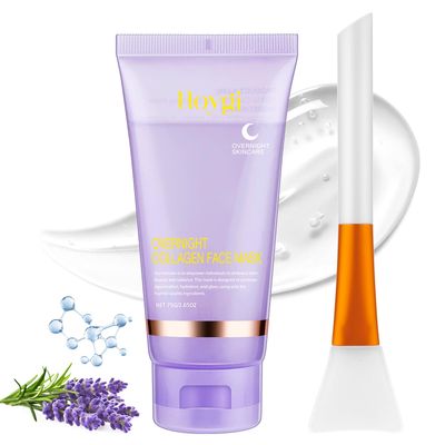 Collagen Night Wrapping Mask with Brush - Hydrolyzed Collagen Overnight Wrapping Peel Off Facial Mask Pack - Tightens &amp; Hydration Collagen Face Mask Skin Care, Reduces Sagging &amp; Dullness(2.54 fl.oz)