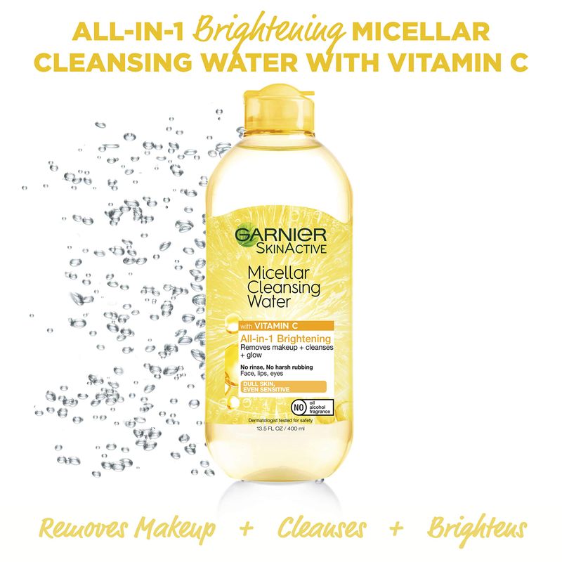 Garnier Micellar Water with Vitamin C, Facial Cleanser &amp; Makeup Remover, Brightening &amp; Hydrating, For All Skin Types, Vegan, Cruelty Free, 13.5 Fl Oz (400mL), 2 Count