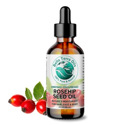 Bella Terra Oils - Organic Rosehip Seed Oil 2 oz - Cold-Pressed Elixir, Rich in Vitamin A, C, &amp; E, Linoleic &amp; Alpha-Linolenic Acid, Perfect Facial Emollient