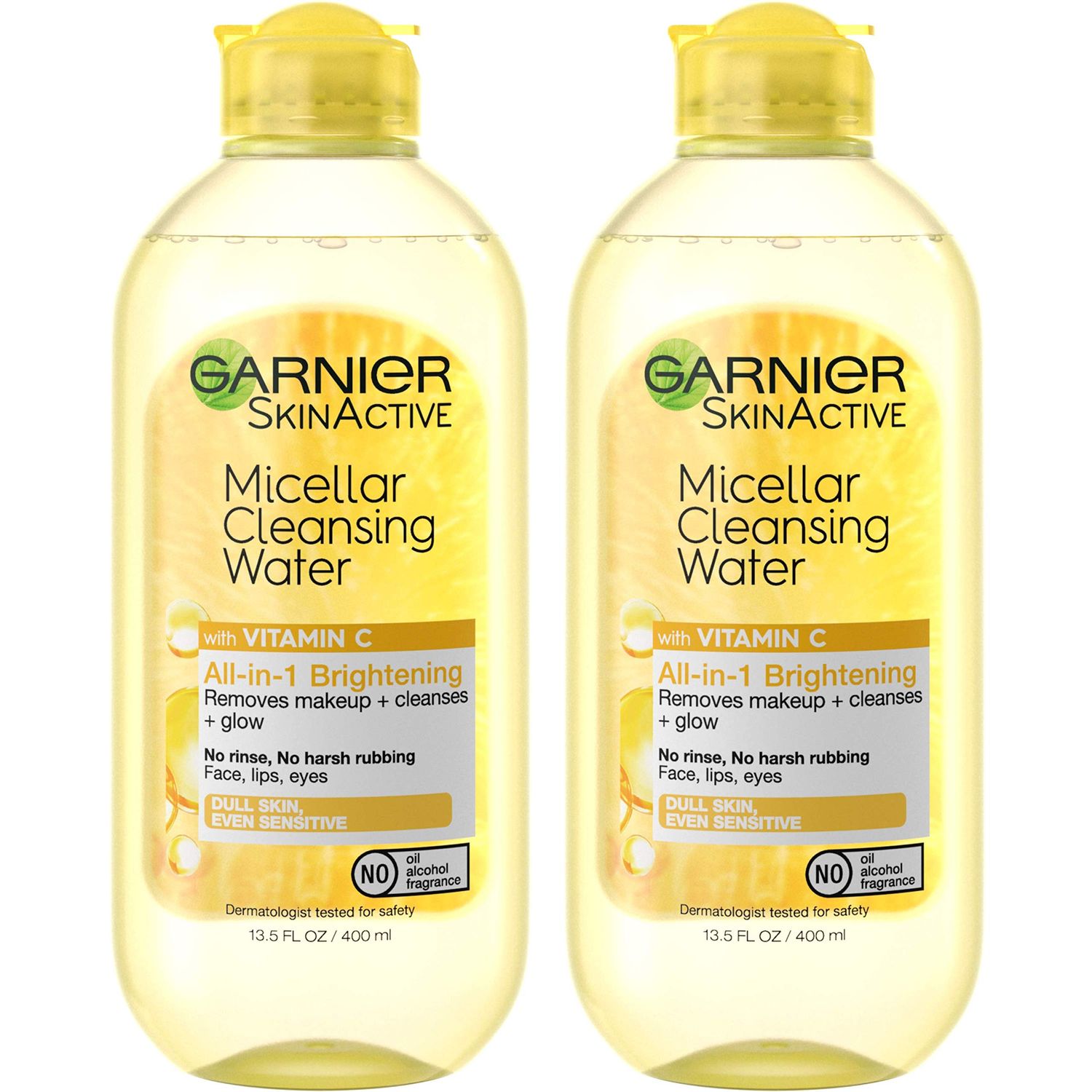 Garnier Micellar Water with Vitamin C, Facial Cleanser &amp; Makeup Remover, Brightening &amp; Hydrating, For All Skin Types, Vegan, Cruelty Free, 13.5 Fl Oz (400mL), 2 Count