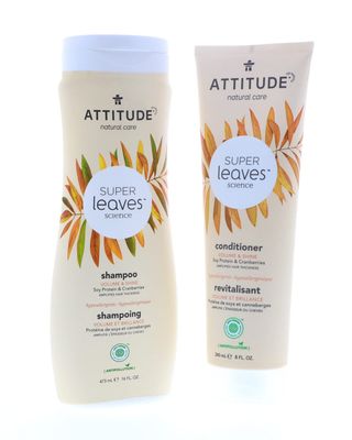 ATTITUDE Super Leaves Volume Shine Shampoo Conditioner- Soy Protein &amp; Cranberries Bundle with Vitamin B5 Watercress Indian Cress, Raspberry, 16 Fl Oz and 8 oz, 2 count