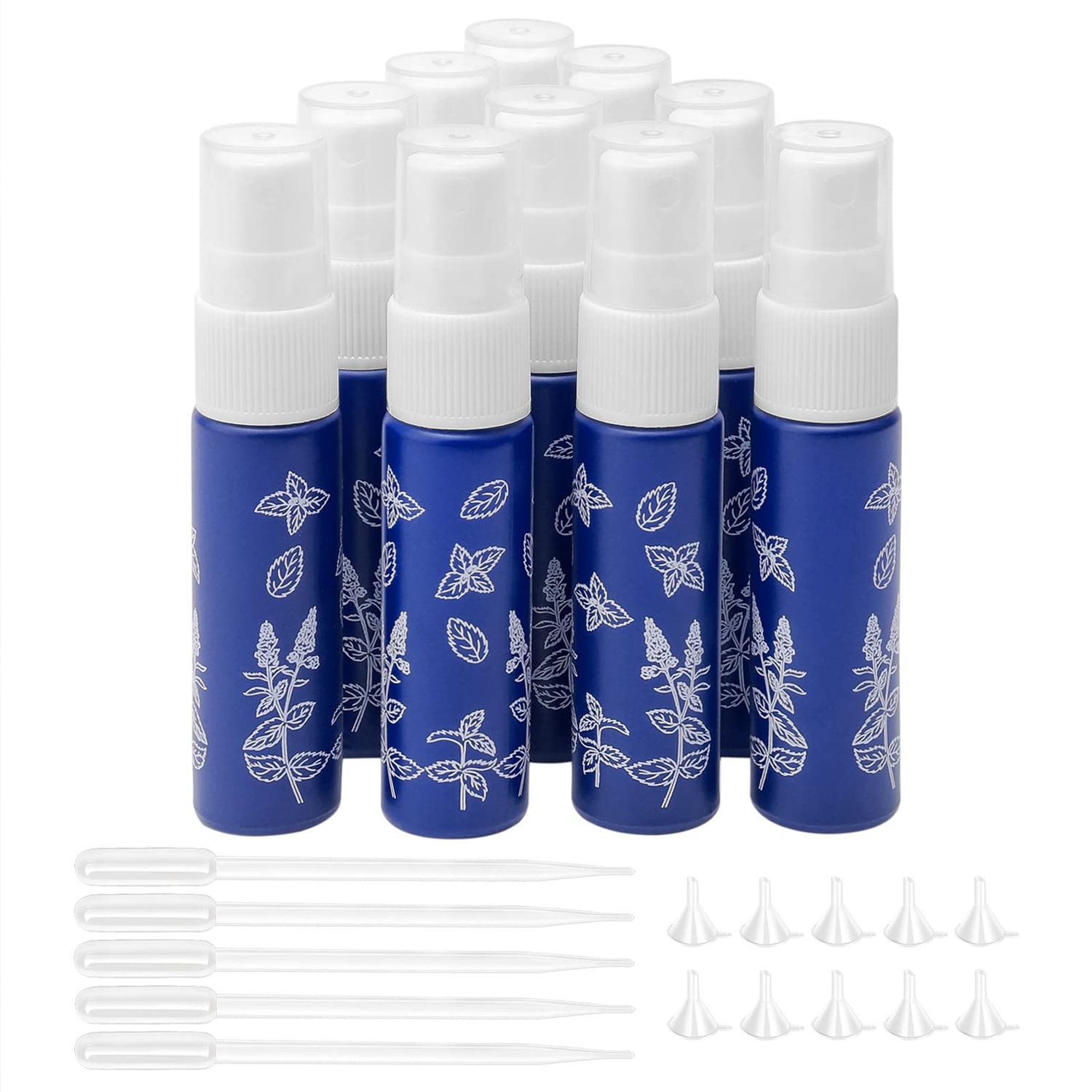 Ellbest 10Pack 10ml Glass Spray Bottles with Funnels and Droppers, Blue Print Pattern Bottle, Atomizer Perfume Spray, Fine Mist Refillable Skincare Travel Perfume Atomizer
