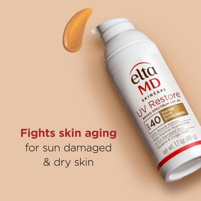 EltaMD UV Restore Tinted Sunscreen for Face, SPF 40 Tinted Mineral Sunscreen for Face, Sun Damaged Skin Repair, Zinc Oxide Formula, 2 oz Tube