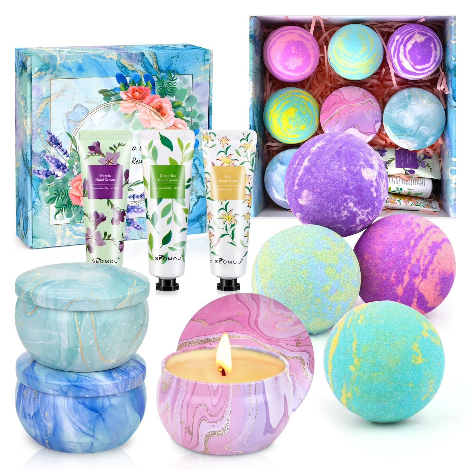 Gifts for Women, 10PCS Gift Set with Home Scented Candles, Hand Creams, Bath Bombs Self Care Spa Gift Basket for Women, Mom, Her, Friends, Sister for Birthday Thanksgiving Christmas