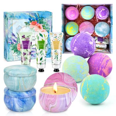 Gifts for Women, 10PCS Gift Set with Home Scented Candles, Hand Creams, Bath Bombs Self Care Spa Gift Basket for Women, Mom, Her, Friends, Sister for Birthday Thanksgiving Christmas