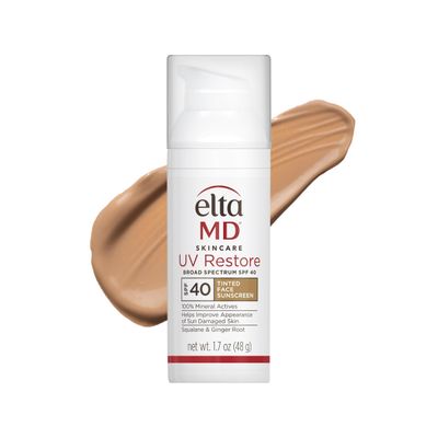 EltaMD UV Restore Tinted Sunscreen for Face, SPF 40 Tinted Mineral Sunscreen for Face, Sun Damaged Skin Repair, Zinc Oxide Formula, 2 oz Tube