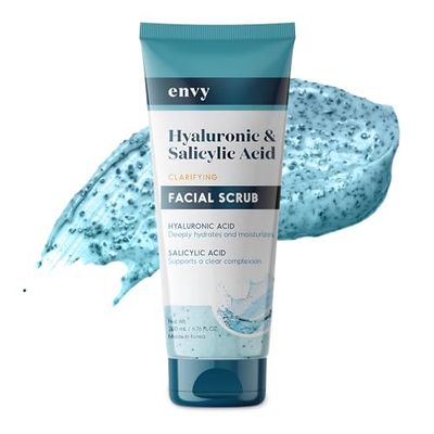 Envy Hyaluronic Acid &amp; Salicylic Acid Face Scrub - Hydrating, Moisturizing &amp; Anti-Aging Facial Exfoliating Scrub - Dermatologist Tested, Clean Beauty for All Skin Types - 6.76 Oz