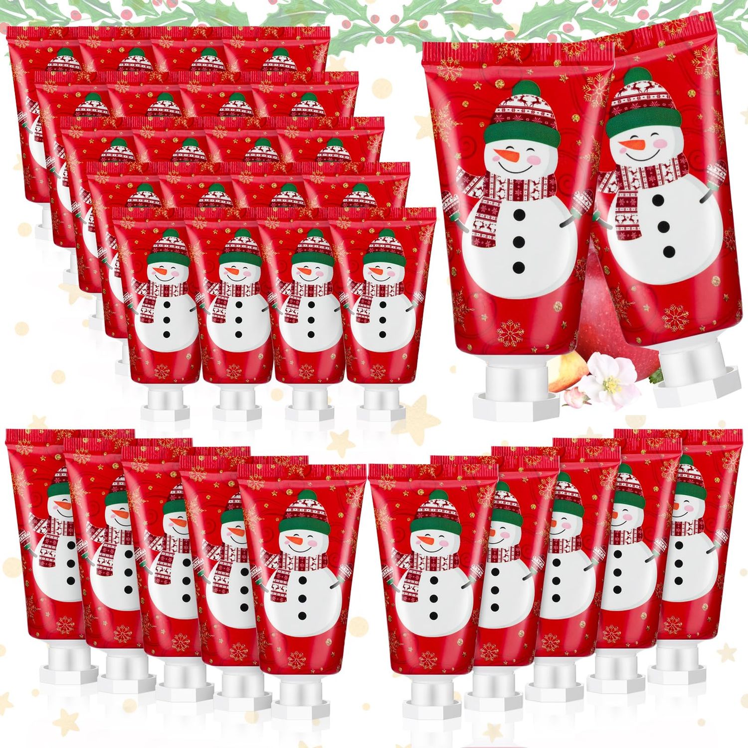 Heigble 30 Pcs Christmas Hand Cream Gift Bulk Christmas Gifts for Women Mini Hand Lotion Set 1.1 Fl oz Travel Size Hand Cream for Dry Skin Men Women Mom Coworkers(Snowman)