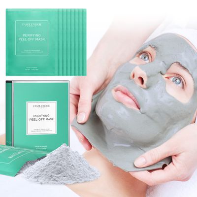 Fasplendor Peel-Off Jelly Face Mask, Professional Natural Alginate Modeling Powder with Dead Sea Mud, Tea Tree Oil &amp; Menthol, for Acne and Blackhead Removal, Deep Cleansing, 8 Pack, Made in France