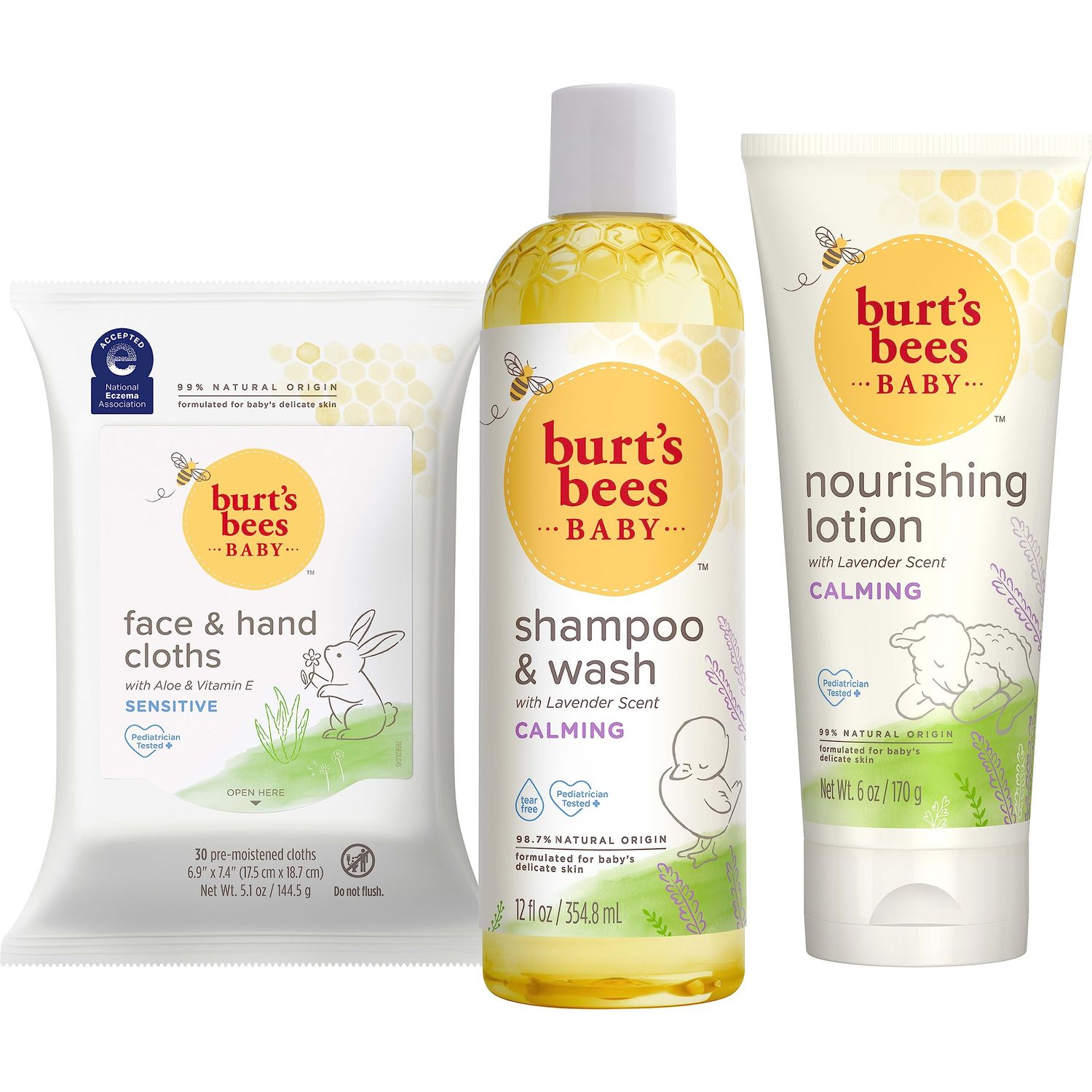 Burts Bees Baby Gift Set for Baby Showers, Includes Baby Shampoo and Wash, Baby Body Lotion, Baby Wipes and Cloths, naturally-derived Origin Skincare, 1-Pack