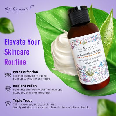 BOHO AROMATIC Oat Cleansing Facial Scrub, Calming Milky Oat-Based Cleanser Polishes away skin-dulling buildup without micro-tears, Face Scrub to Soothe and Hydrate dry skin, Natural Facial Scrub