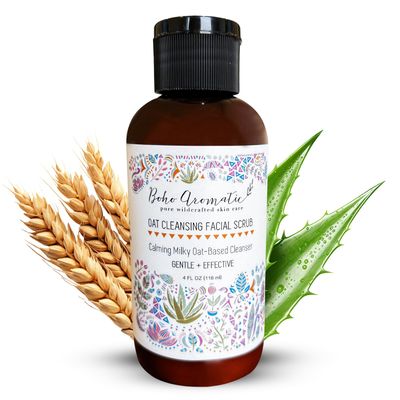 BOHO AROMATIC Oat Cleansing Facial Scrub, Calming Milky Oat-Based Cleanser Polishes away skin-dulling buildup without micro-tears, Face Scrub to Soothe and Hydrate dry skin, Natural Facial Scrub