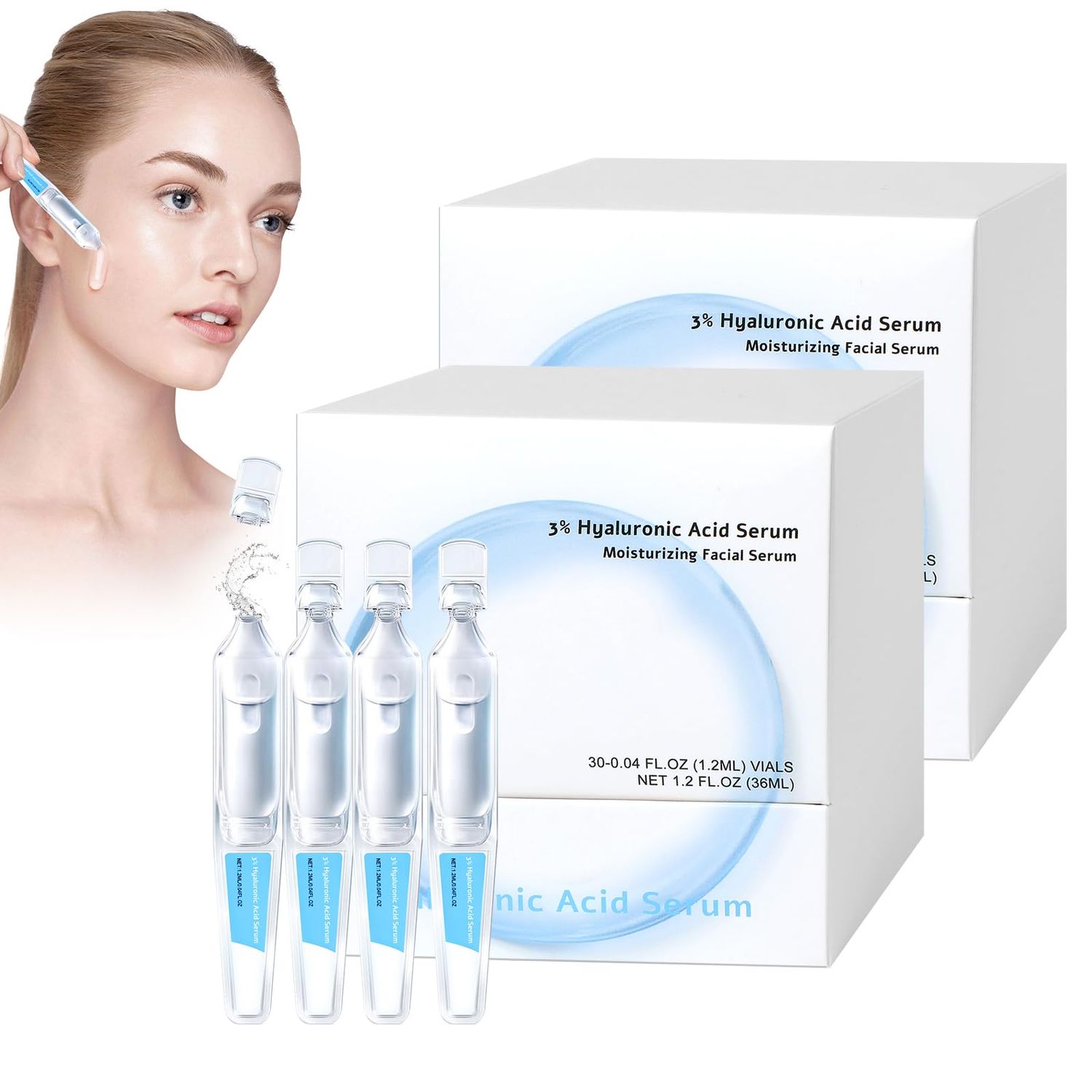60pcs 3% Hyaluronic Acid Serum Ultra-Hydrating Vials, Hyaluronic Acid Tubes,3% Hyaluronic Acid Serum for Face,Single-Use Hyaluronic Acid Tubes Vials,Wake Nature Perfection Hyaluronic Acid Serum(2box)