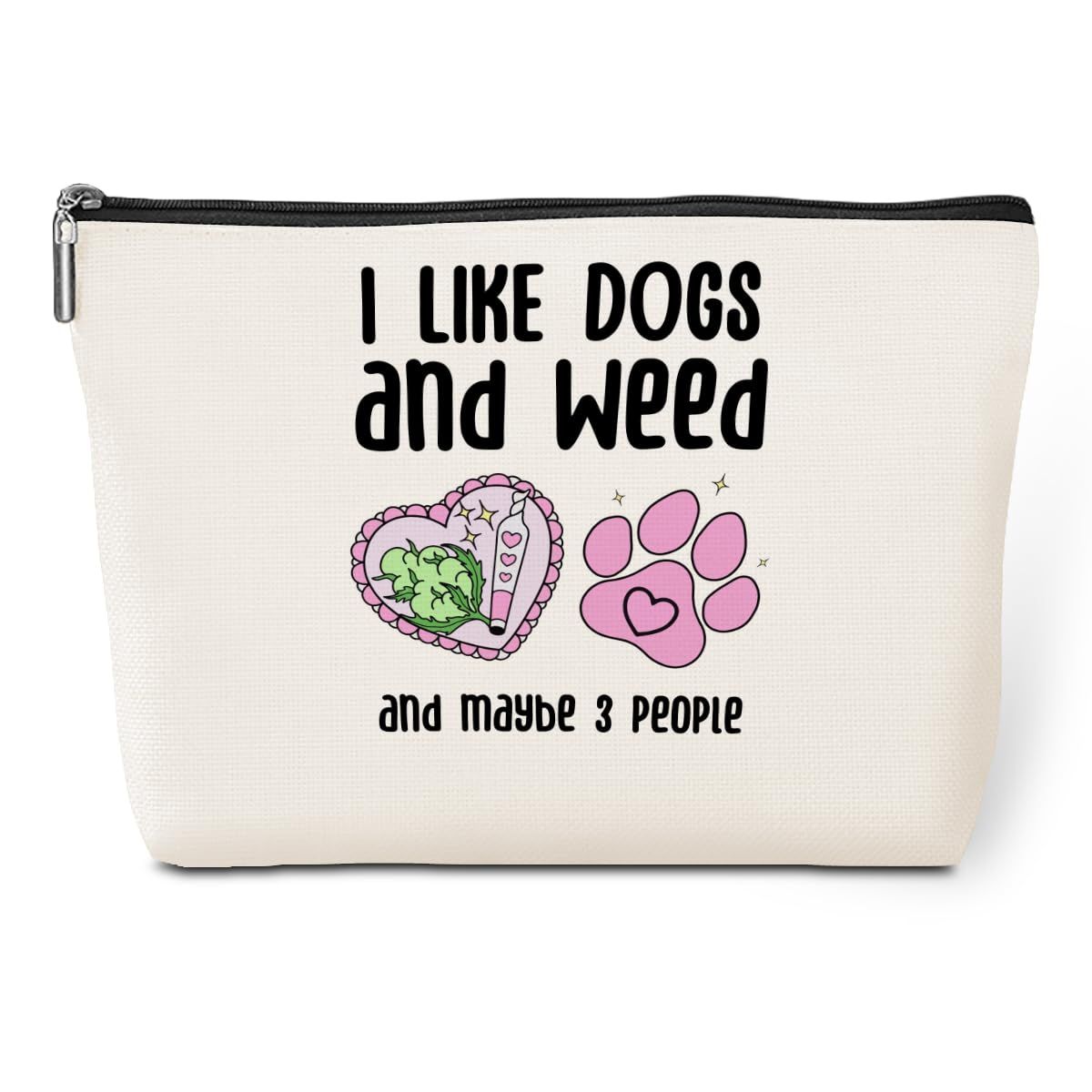 Funny Weed Makeup Bag Weed Gifts Dog Gifts Weed Accessories Green Leaves Decor Dog Mom Christmas Birthday Friendship Gifts for Women Friends Dog Lovers Female Her Girl Niece Travel Toiletry Bag